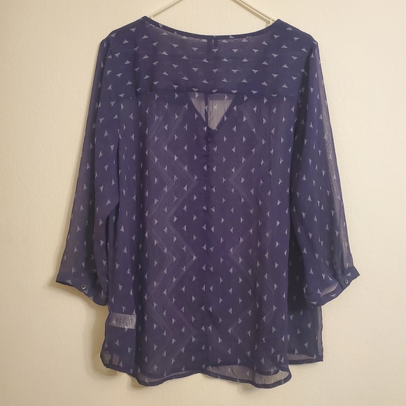 Maurices Womens Purple White Chevron Design Long Sleeve Sheer Polyester Blouse - Picture 5 of 7